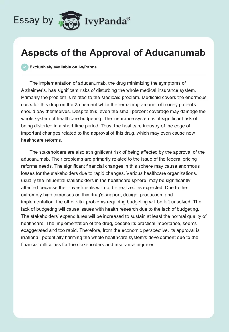 Aspects of the Approval of Aducanumab. Page 1
