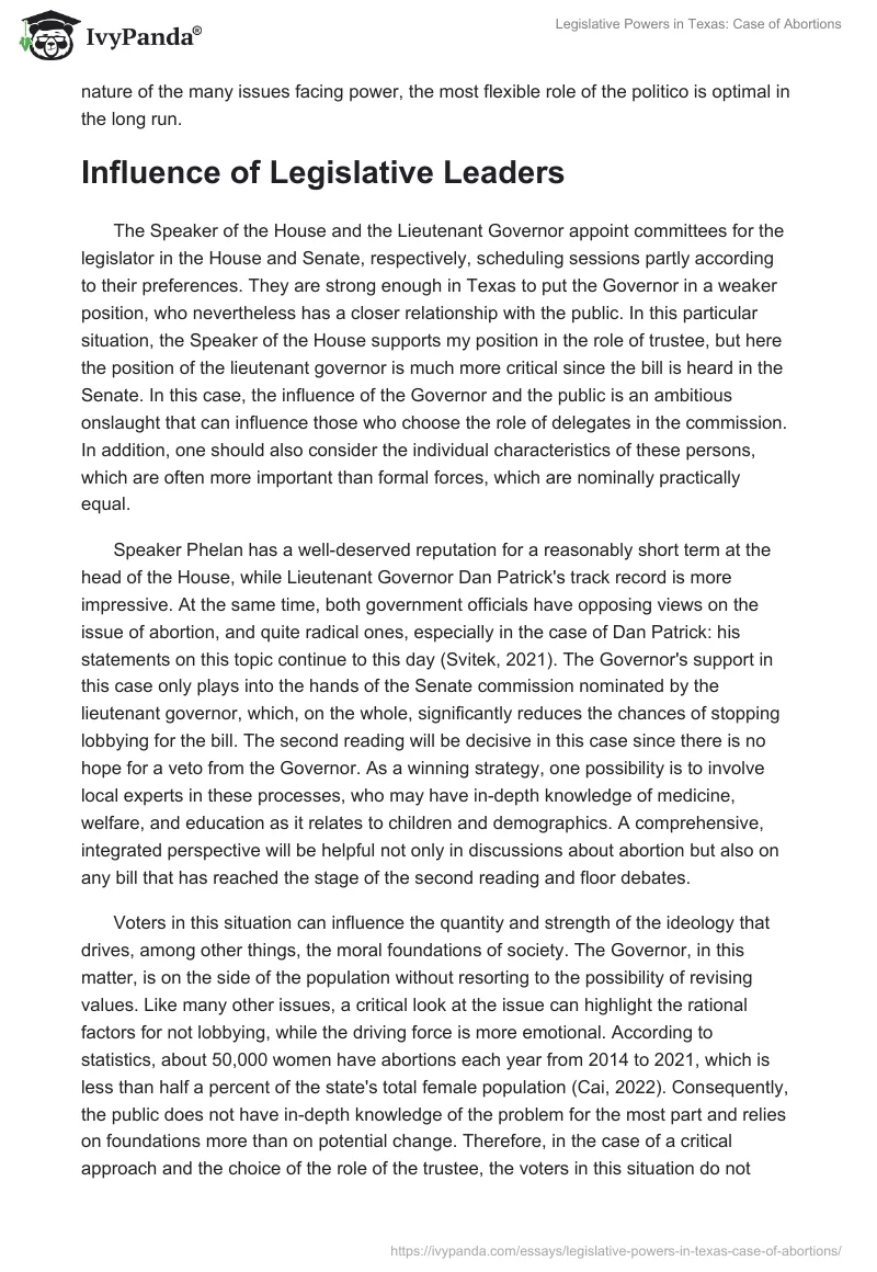 Legislative Powers in Texas: Case of Abortions. Page 2