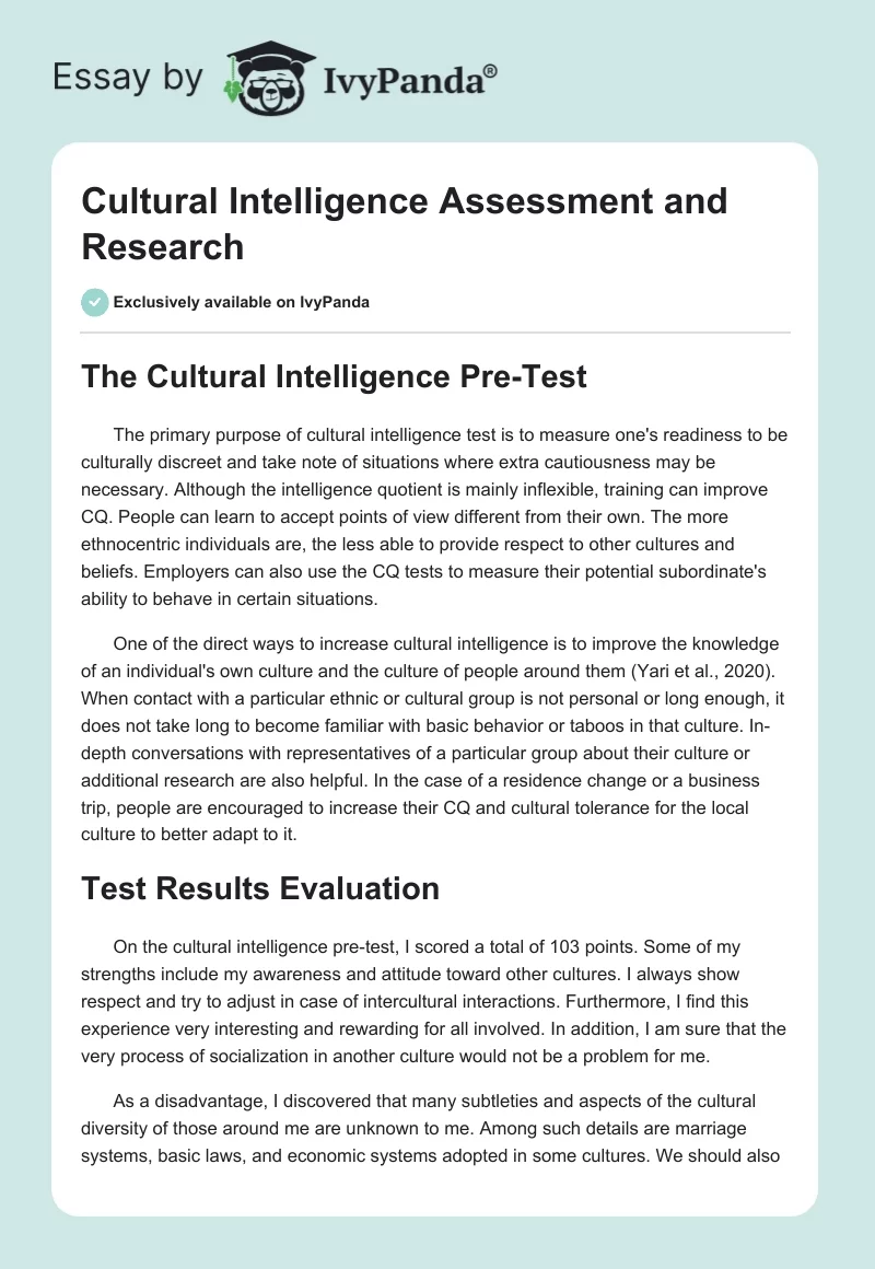 Cultural Intelligence Assessment and Research. Page 1