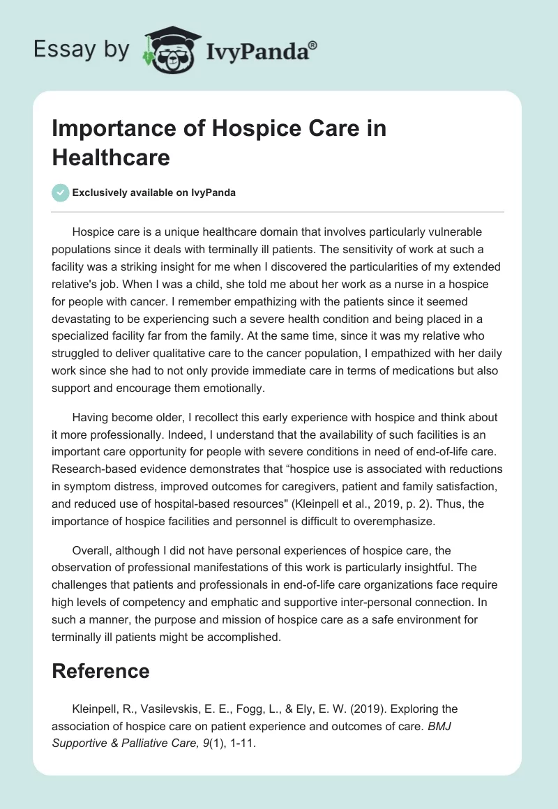 Importance of Hospice Care in Healthcare. Page 1