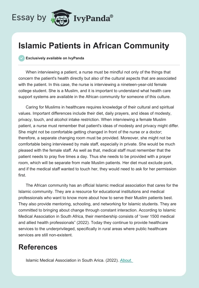 Islamic Patients in African Community. Page 1