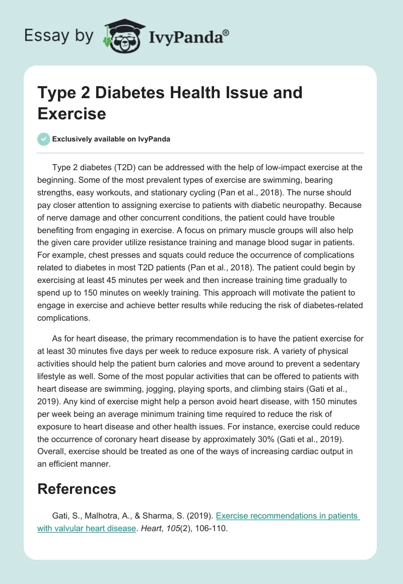 Type 2 Diabetes Health Issue and Exercise. Page 1