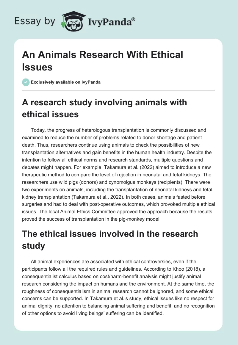 An Animals Research With Ethical Issues. Page 1