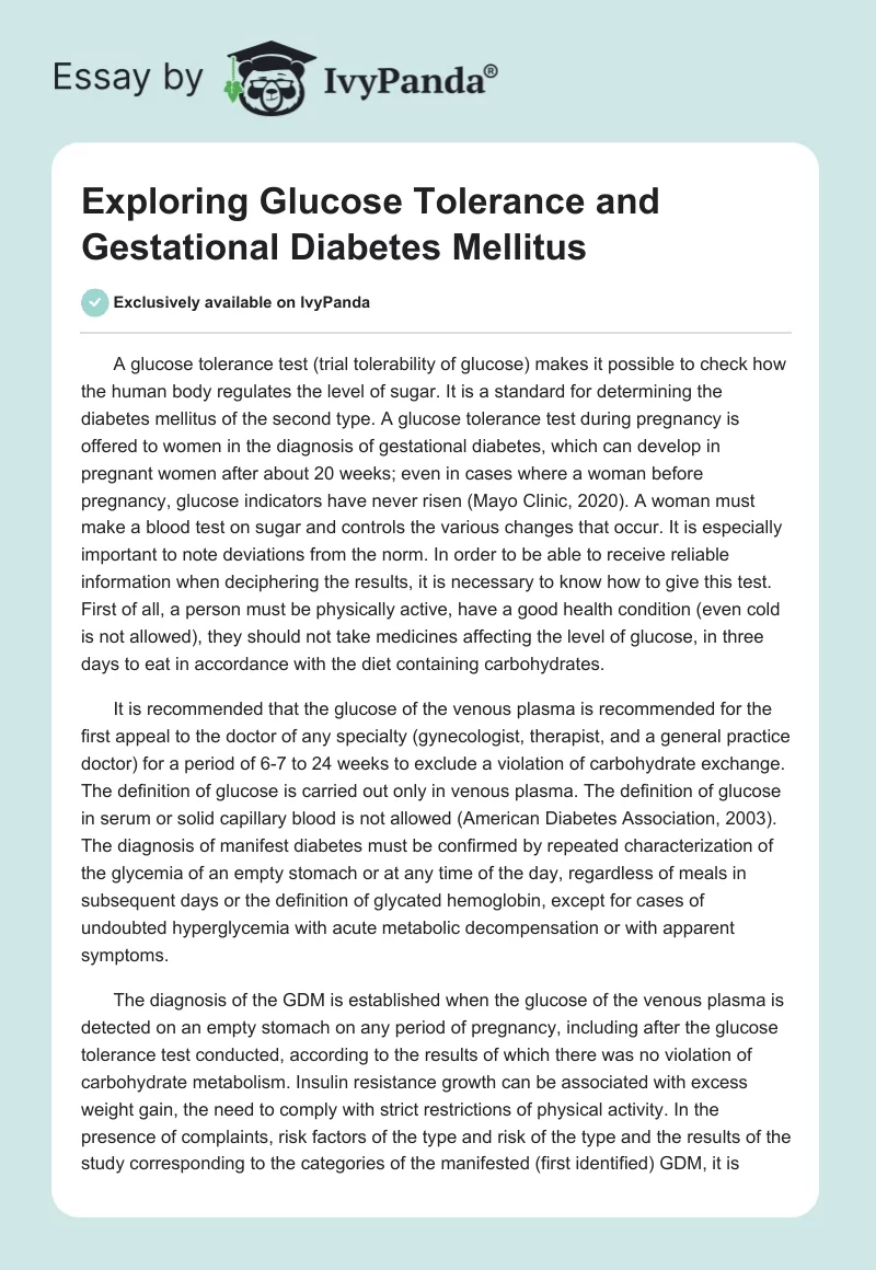Exploring Glucose Tolerance and Gestational Diabetes Mellitus. Page 1