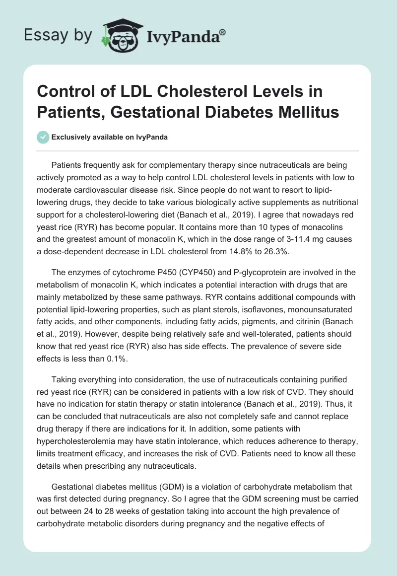 Control of LDL Cholesterol Levels in Patients, Gestational Diabetes Mellitus. Page 1