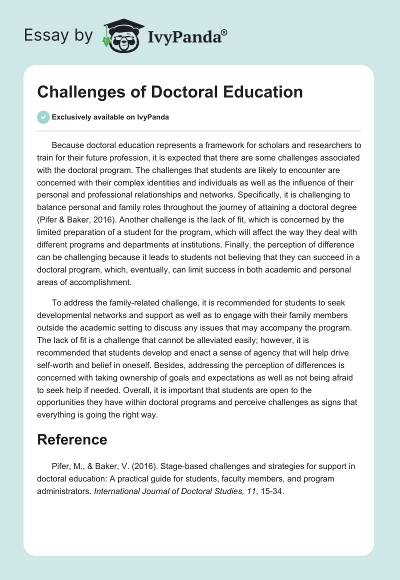 Challenges of Doctoral Education. Page 1