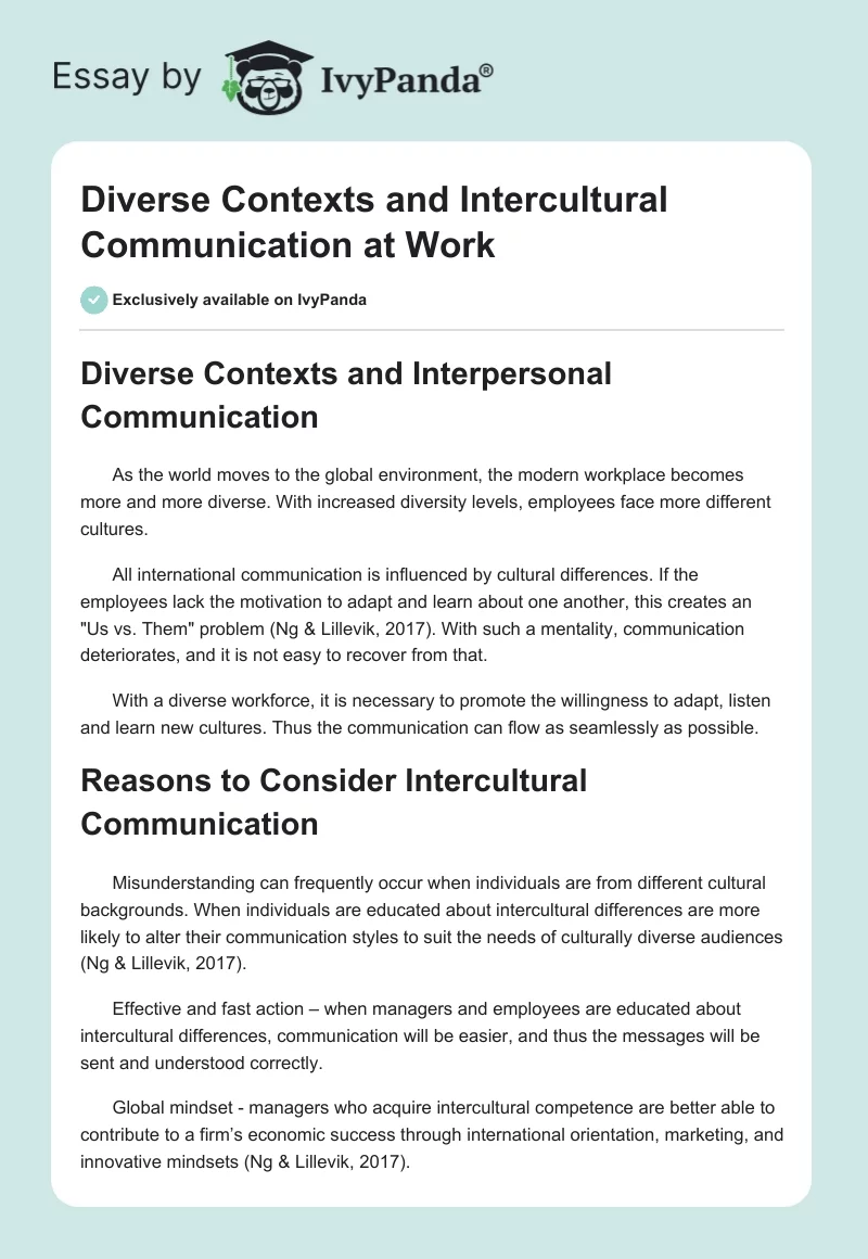 Diverse Contexts and Intercultural Communication at Work. Page 1