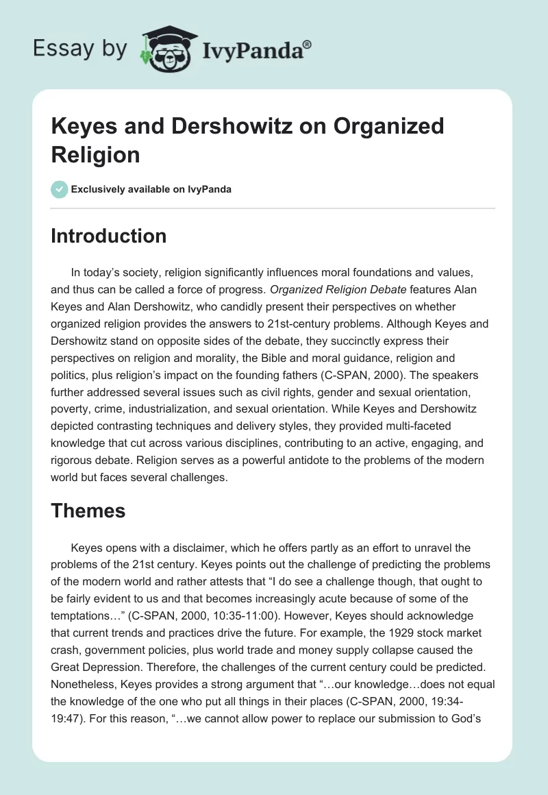 Keyes and Dershowitz on Organized Religion. Page 1