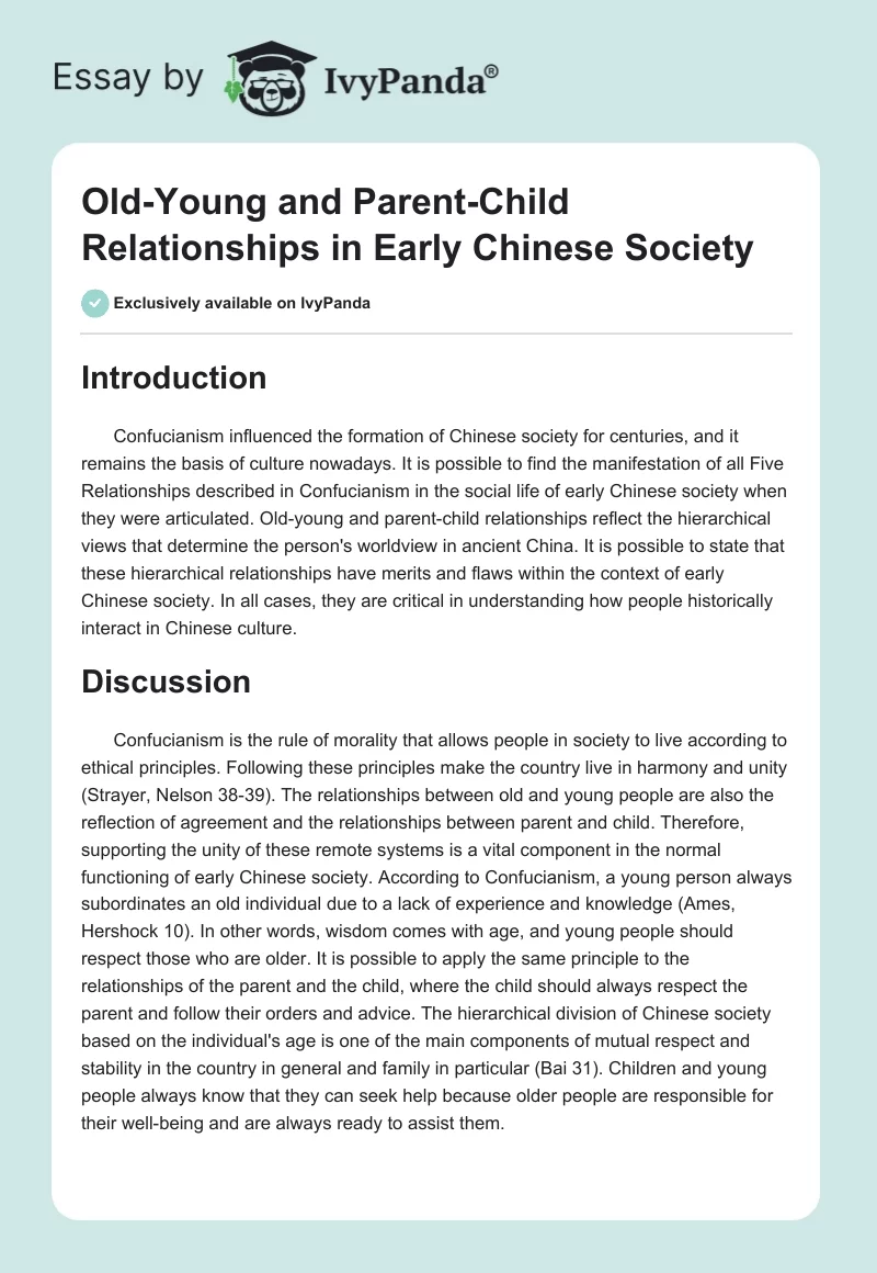 Old-Young and Parent-Child Relationships in Early Chinese Society. Page 1