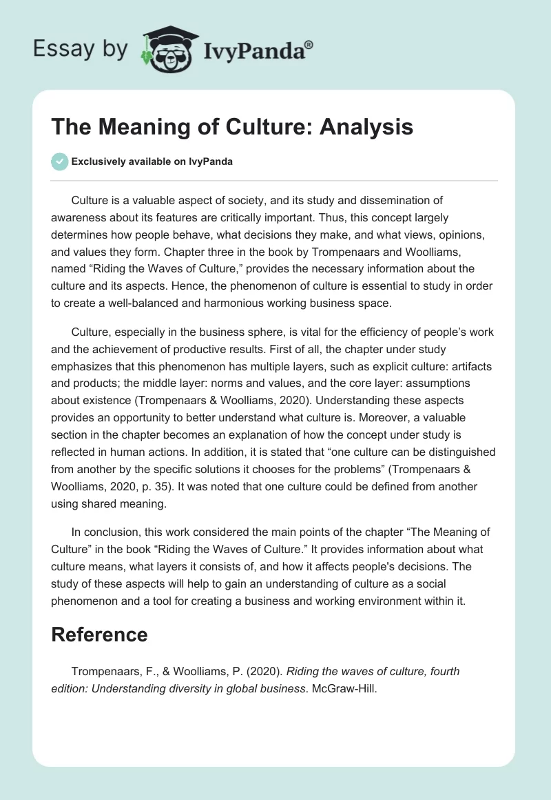 The Meaning of Culture: Analysis. Page 1