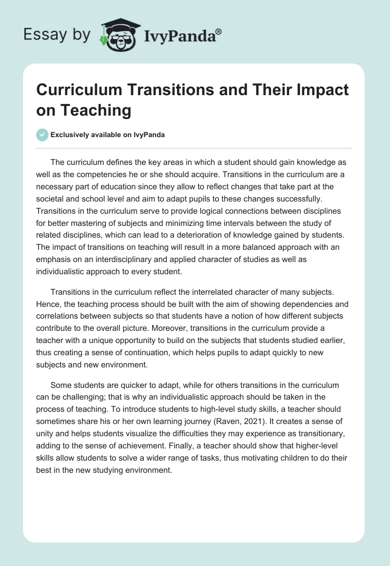 Curriculum Transitions and Their Impact on Teaching. Page 1