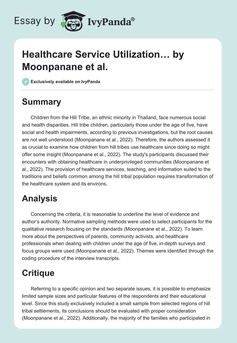"Healthcare Service Utilization…" by Moonpanane et al.. Page 1