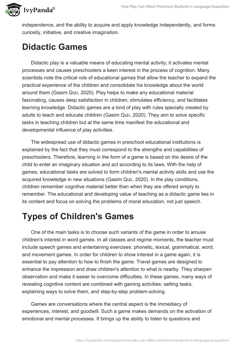 How "Play" Can Affect Preschool Students in Language Acquisition. Page 2
