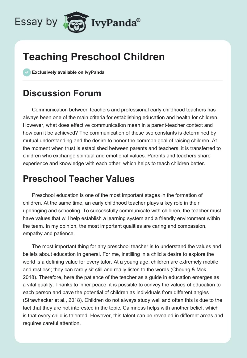 Teaching Preschool Children. Page 1