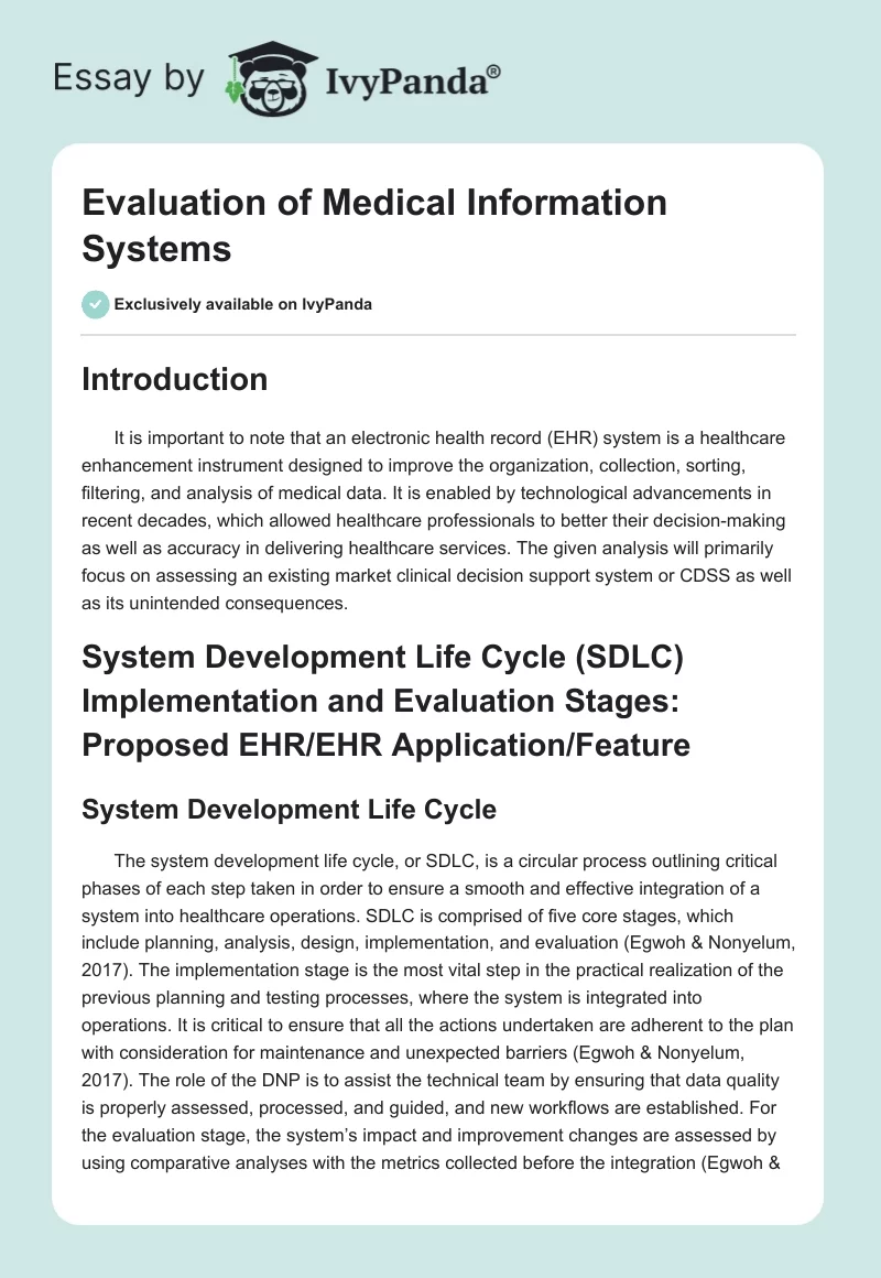Evaluation of Medical Information Systems. Page 1