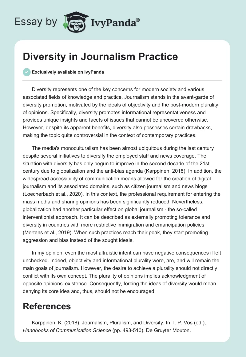 Diversity in Journalism Practice. Page 1