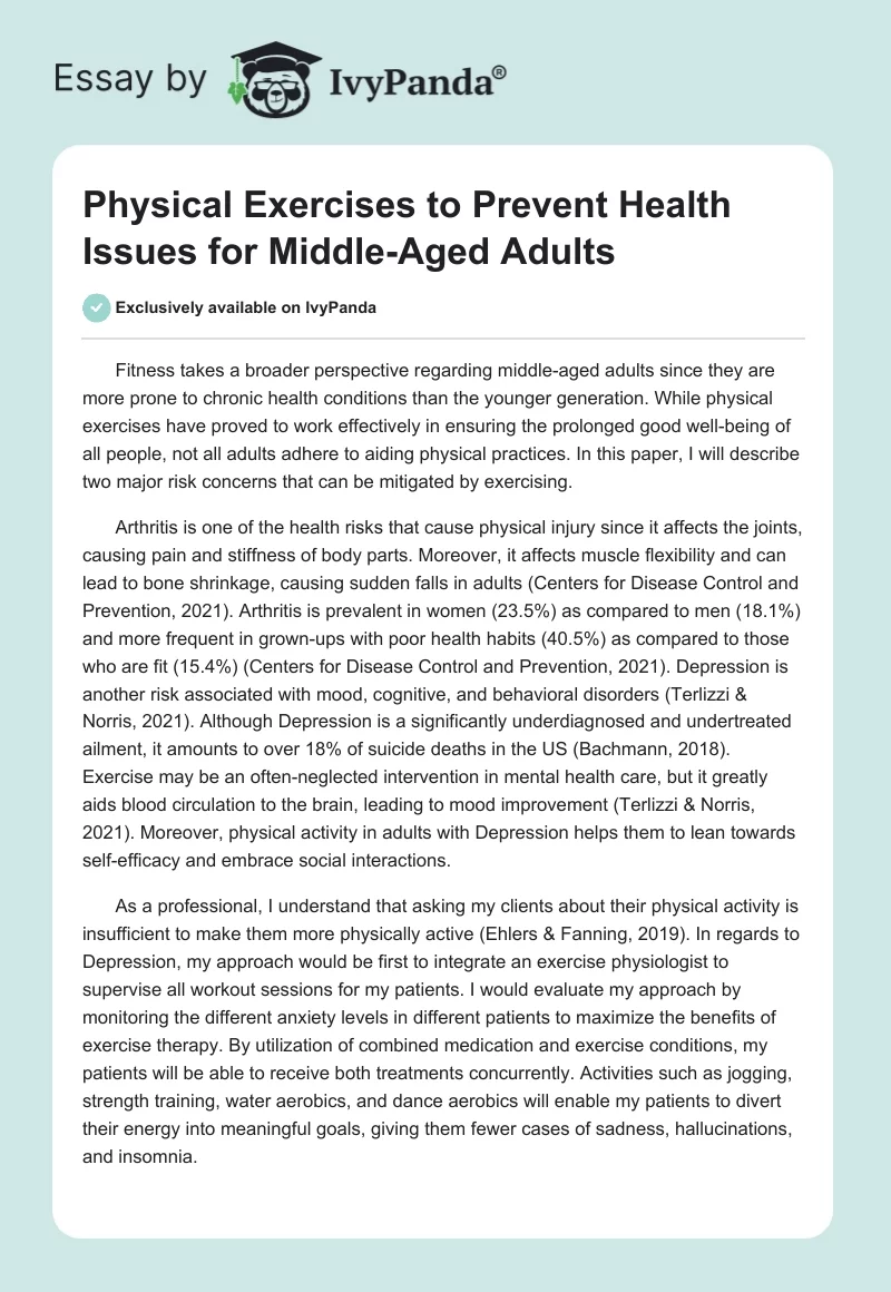 Physical Exercises to Prevent Health Issues for Middle-Aged Adults. Page 1