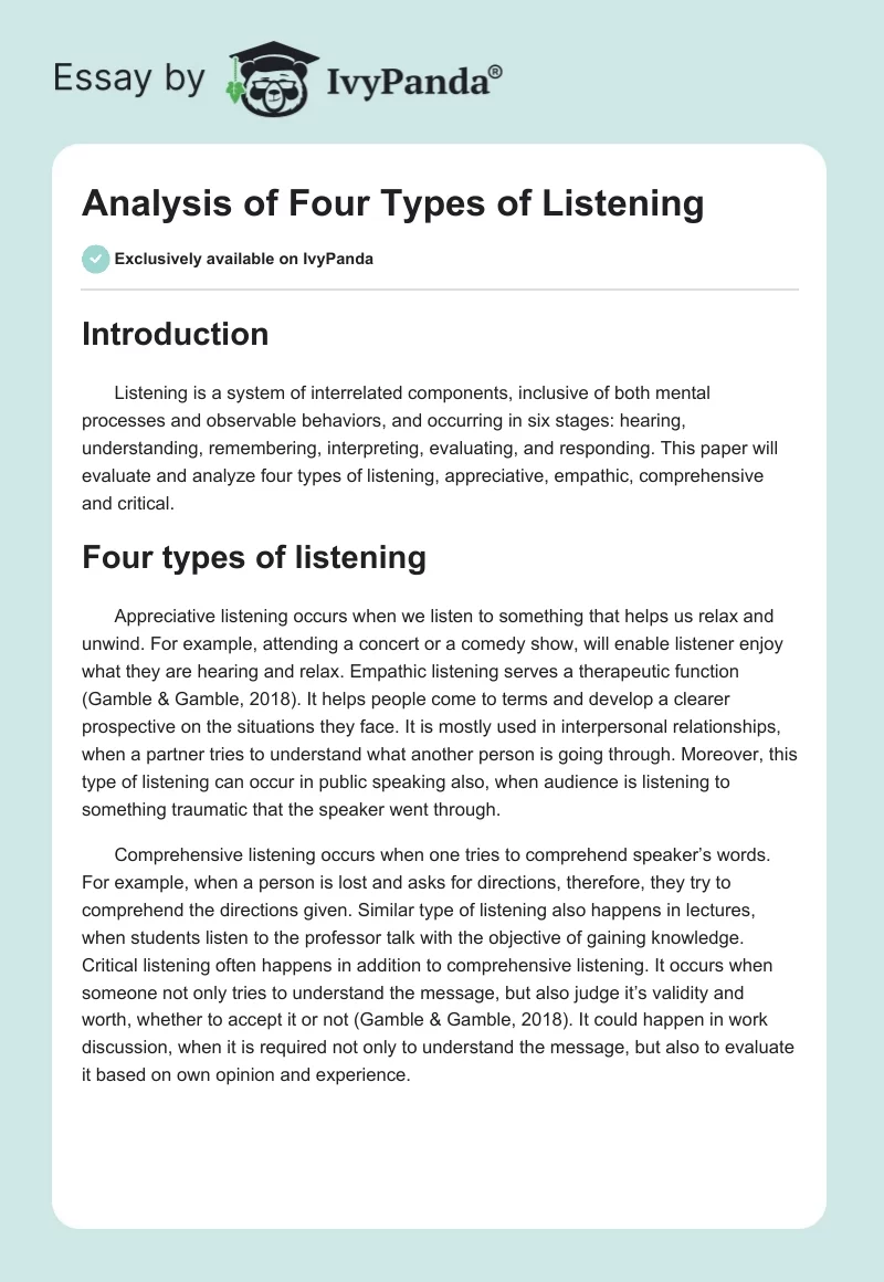 Analysis of Four Types of Listening. Page 1