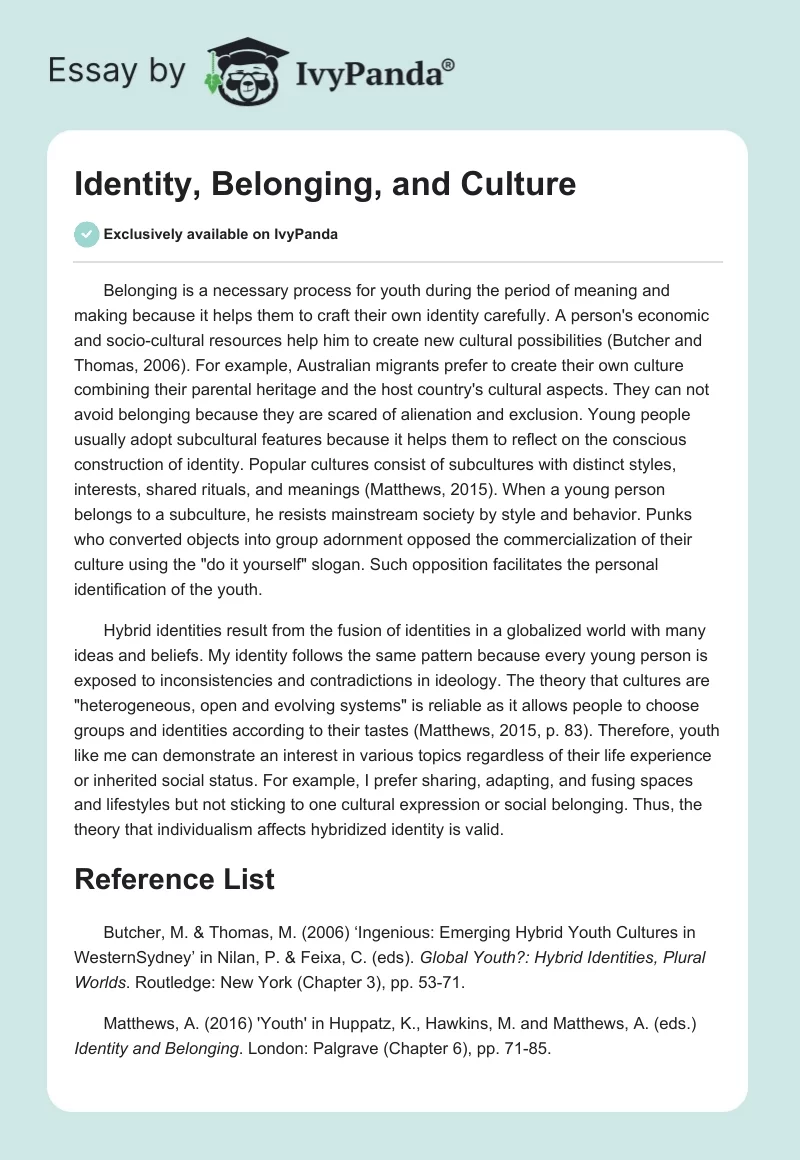 Identity, Belonging, and Culture. Page 1