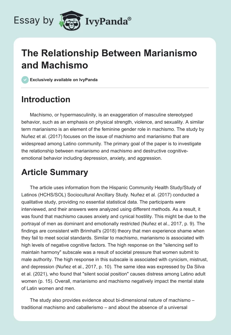The Relationship Between Marianismo and Machismo. Page 1