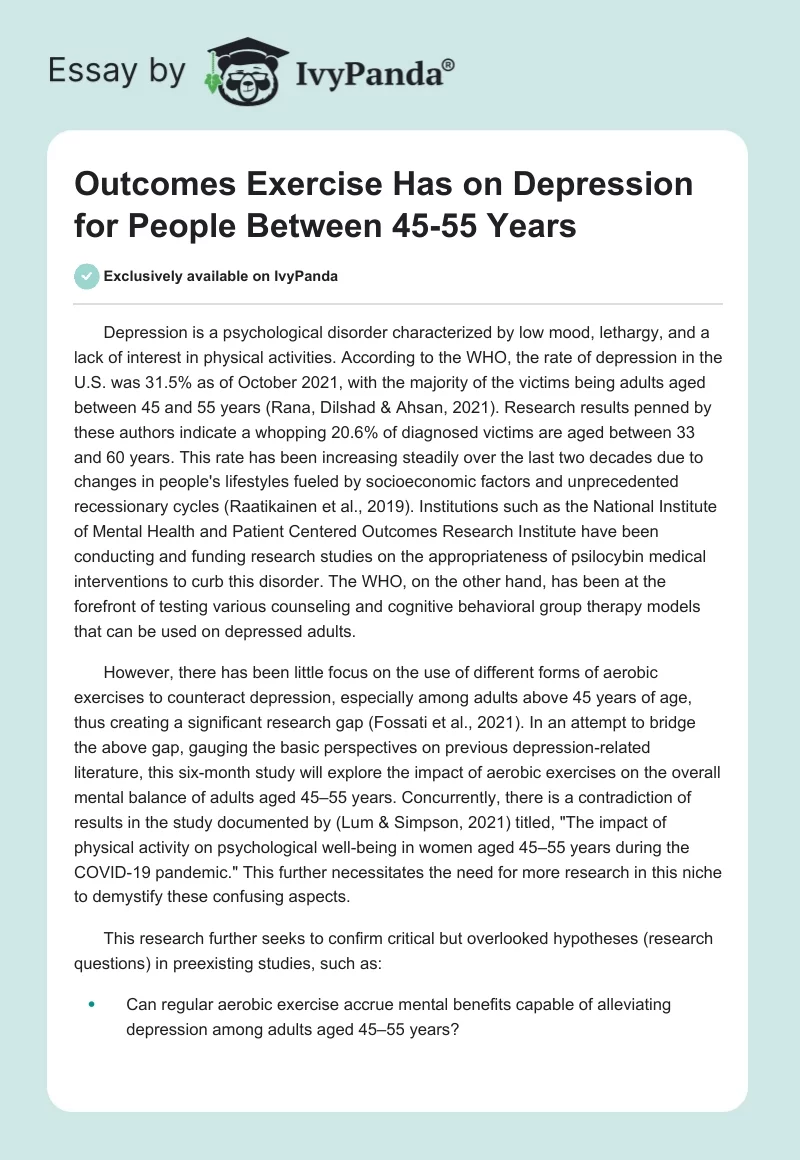 Outcomes Exercise Has on Depression for People Between 45-55 Years. Page 1