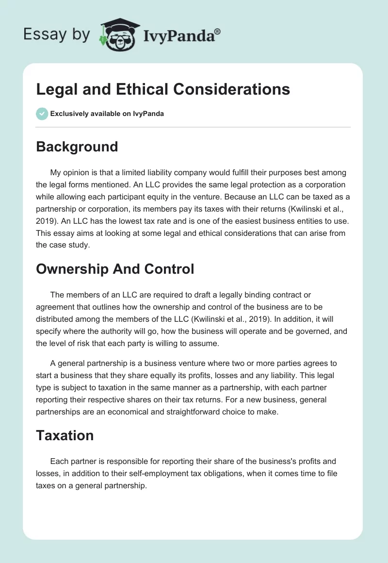 Legal and Ethical Considerations. Page 1