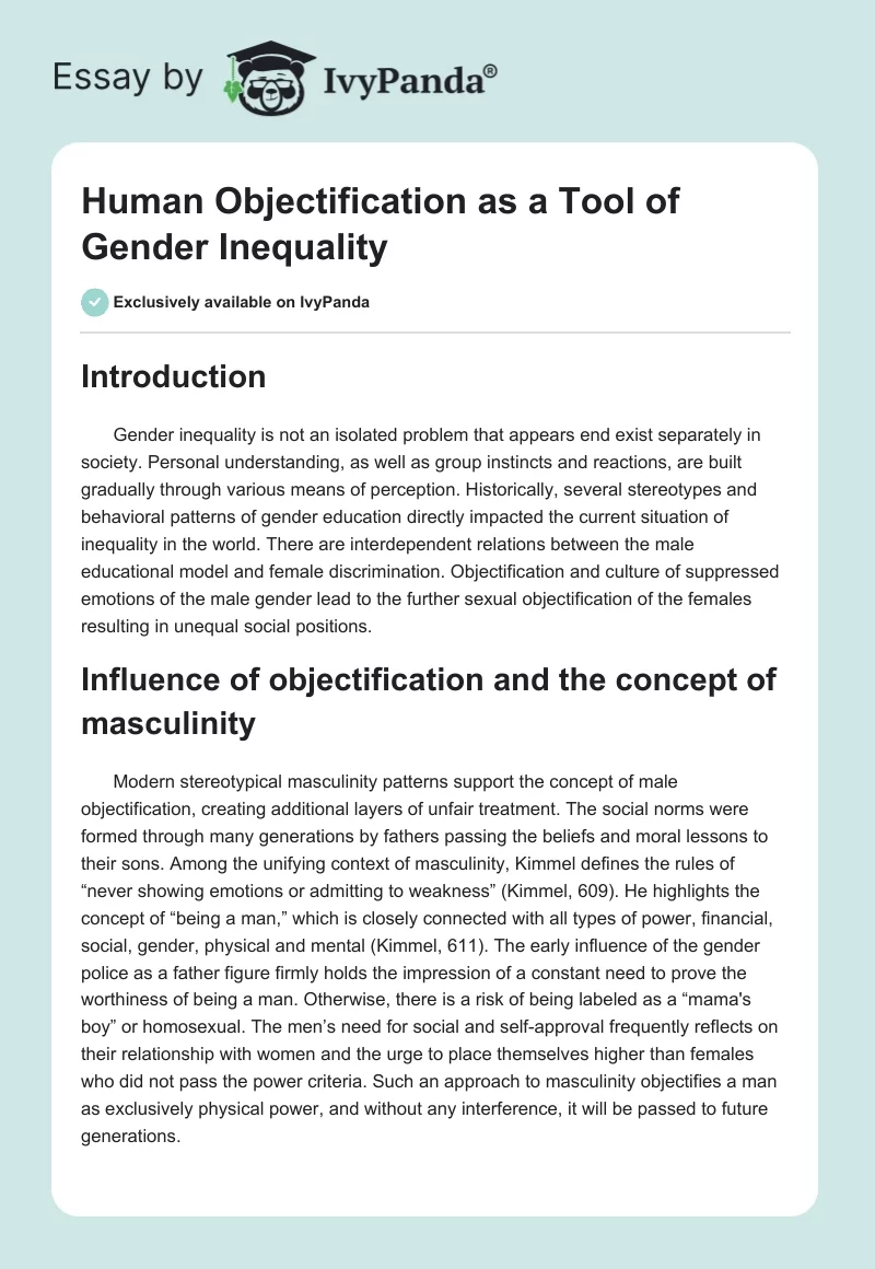 Human Objectification as a Tool of Gender Inequality. Page 1