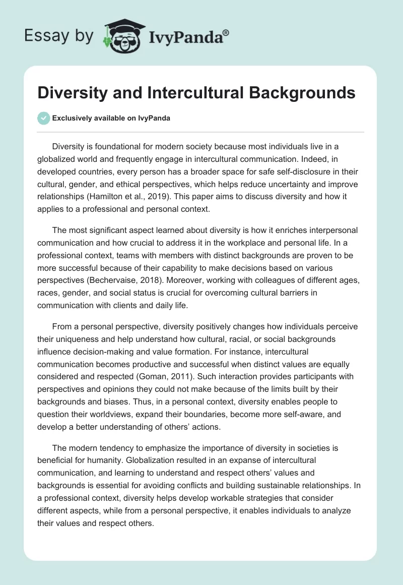 Diversity and Intercultural Backgrounds. Page 1