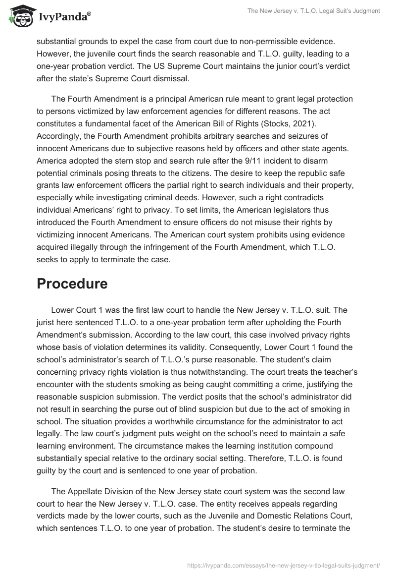 The New Jersey v. T.L.O. Legal Suit’s Judgment. Page 2