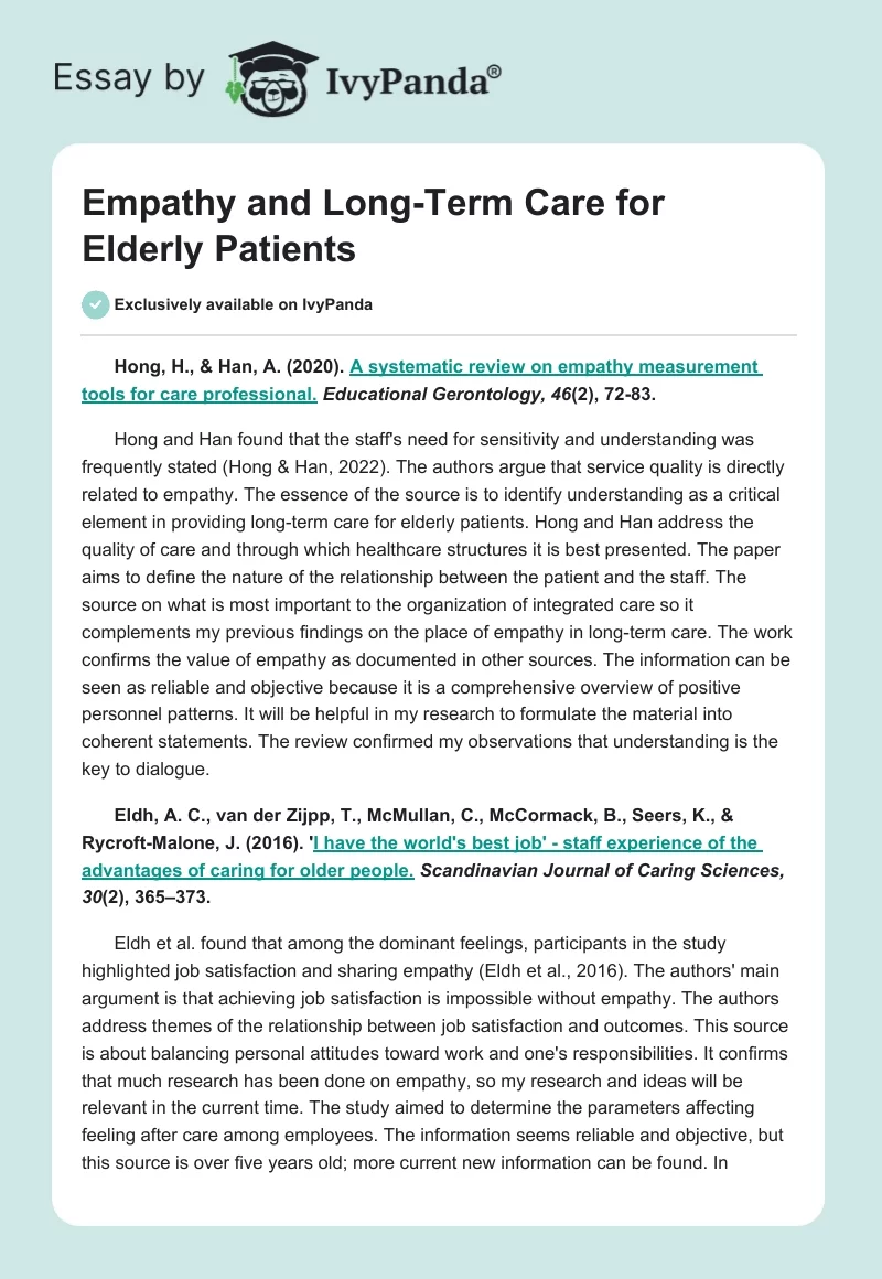 Empathy and Long-Term Care for Elderly Patients. Page 1