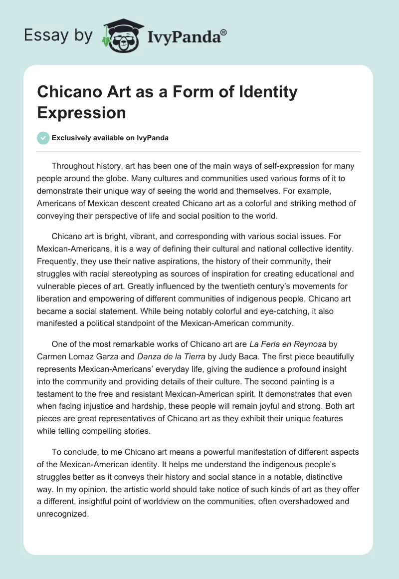 Chicano Art as a Form of Identity Expression. Page 1