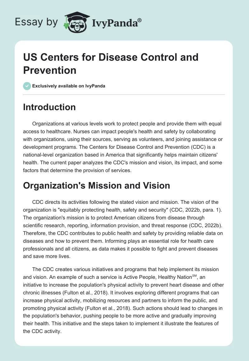 US Centers for Disease Control and Prevention. Page 1