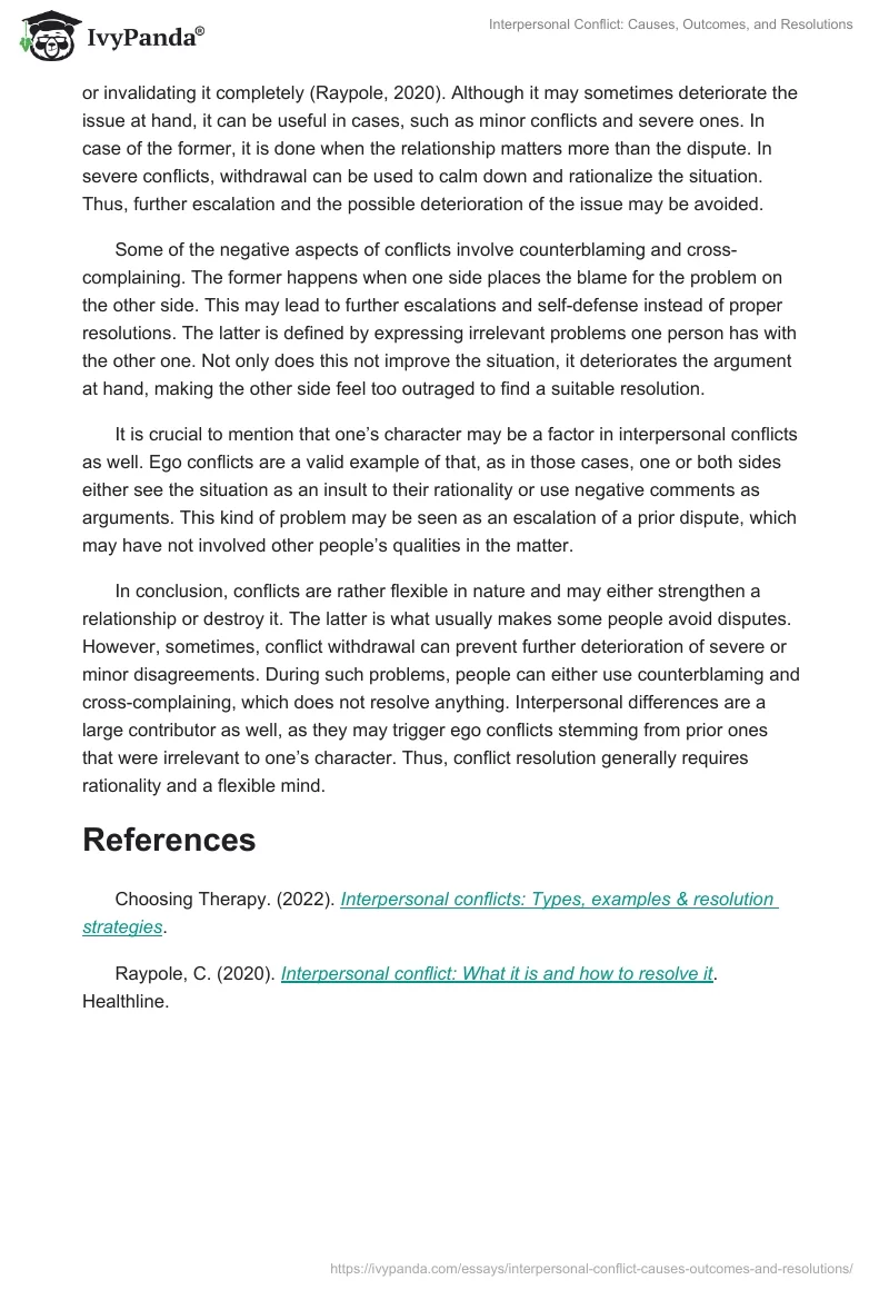 Interpersonal Conflict: Causes, Outcomes, and Resolutions. Page 2