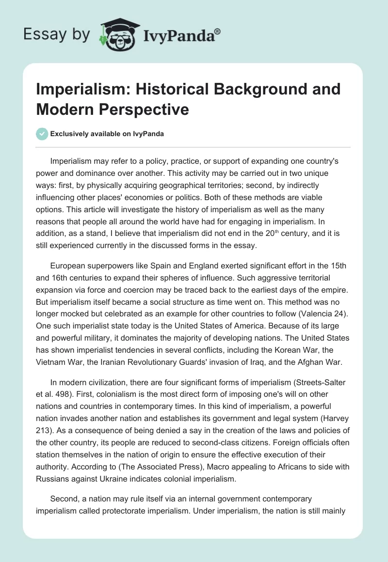 Imperialism: Historical Background and Modern Perspective. Page 1