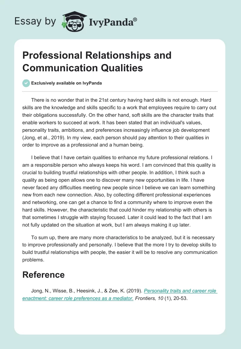 Professional Relationships and Communication Qualities. Page 1