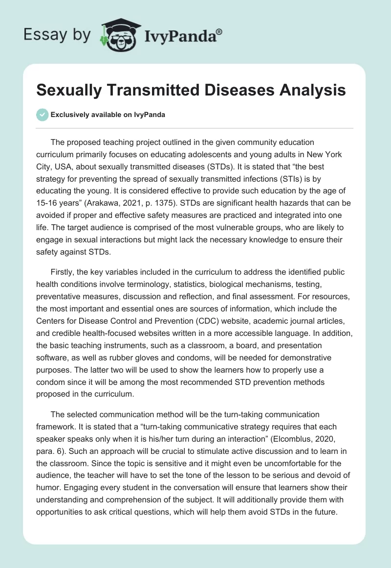 Sexually Transmitted Diseases Analysis. Page 1