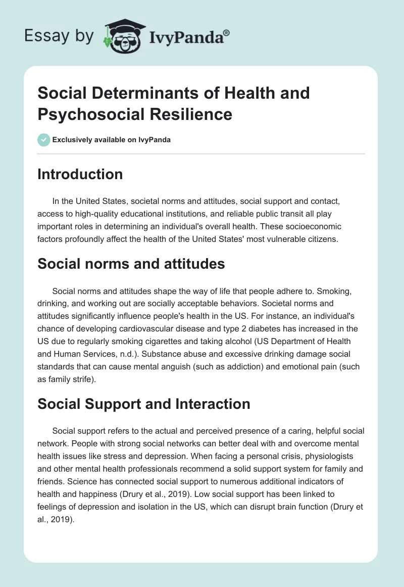 Social Determinants of Health and Psychosocial Resilience. Page 1