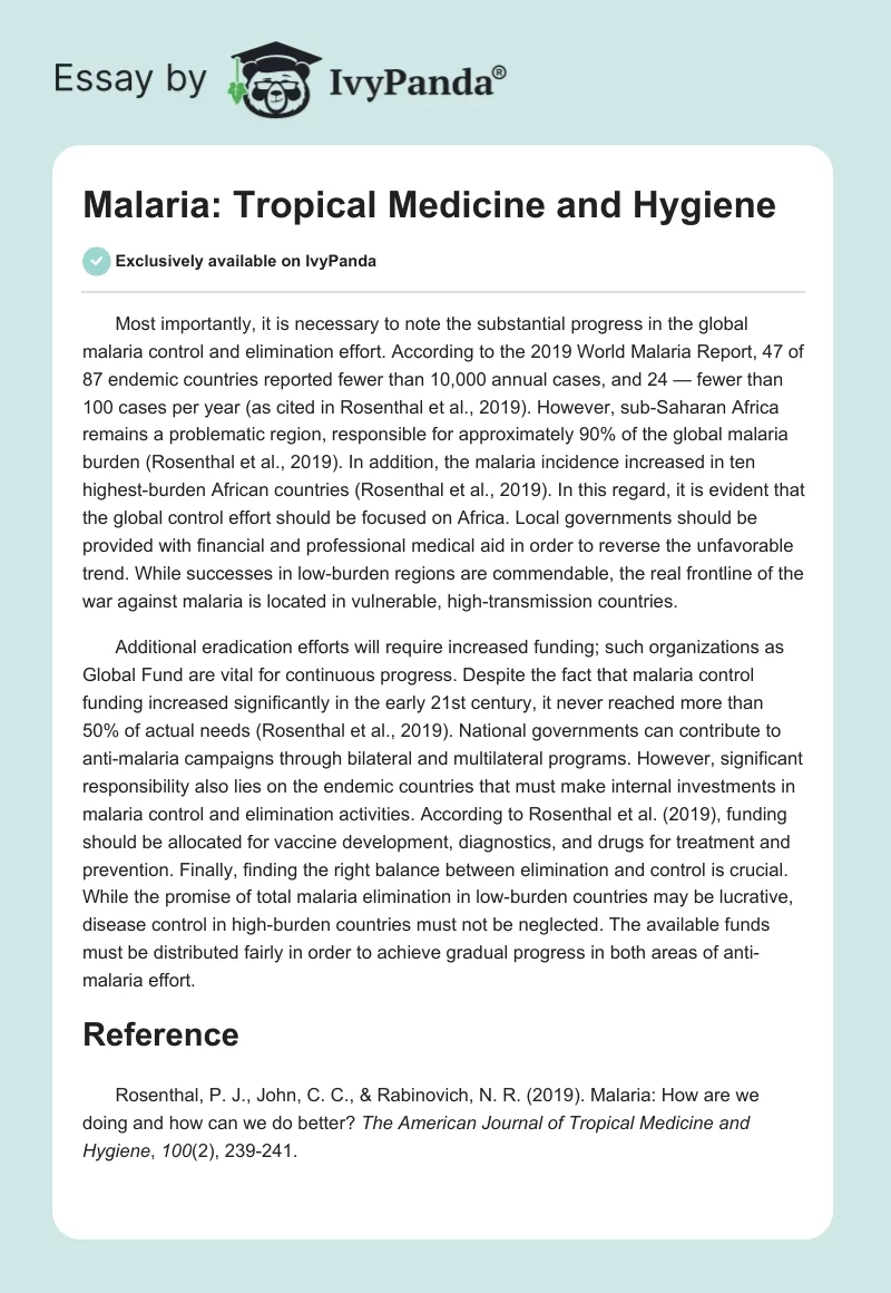 Malaria: Tropical Medicine and Hygiene. Page 1