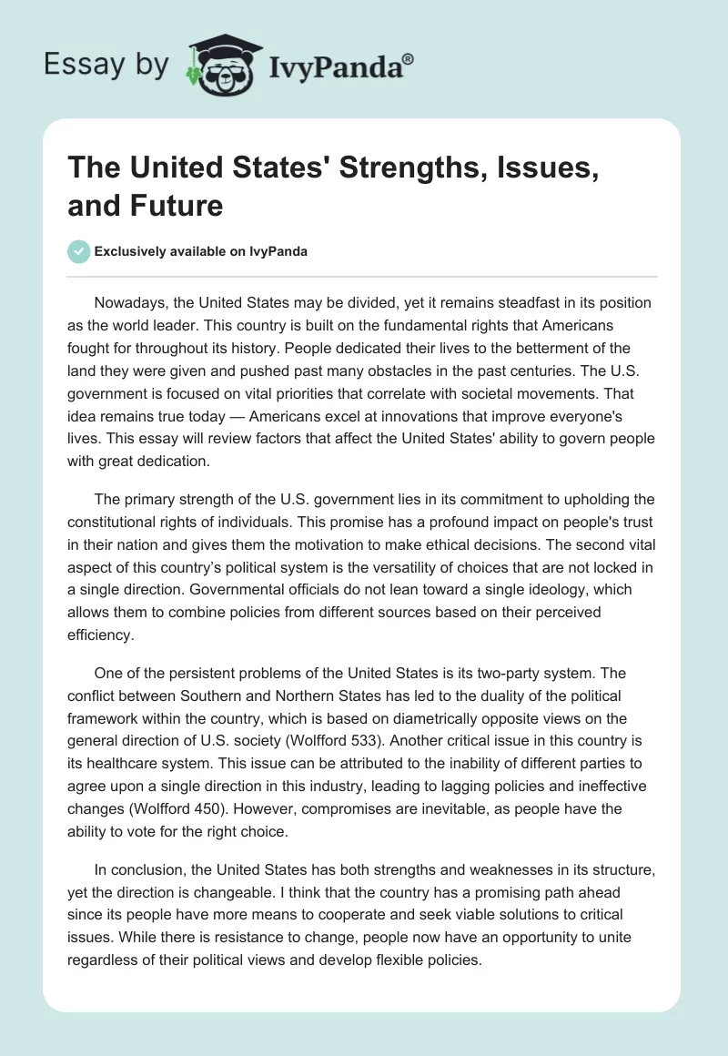 The United States' Strengths, Issues, and Future. Page 1