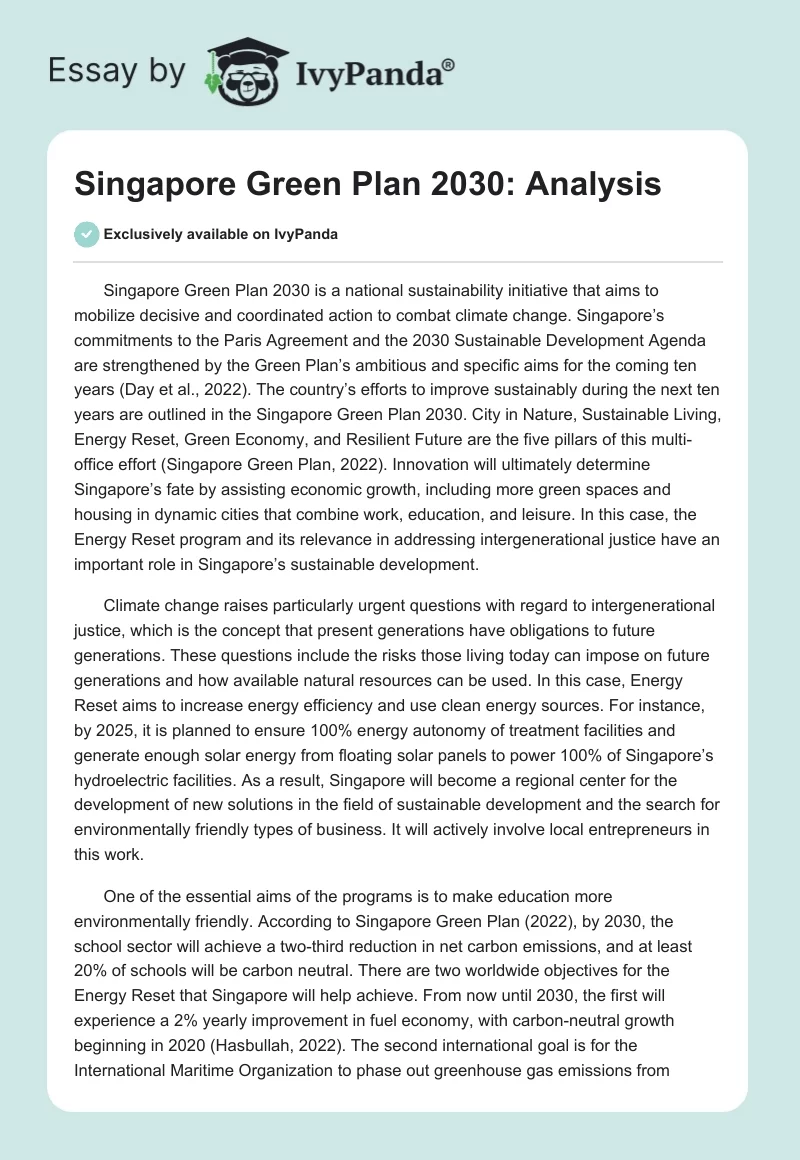 Singapore Green Plan 2030: Analysis. Page 1