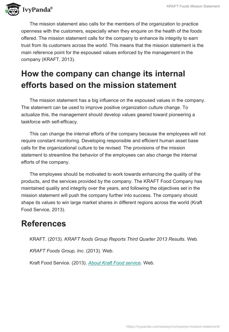 KRAFT Foods Mission Statement. Page 2