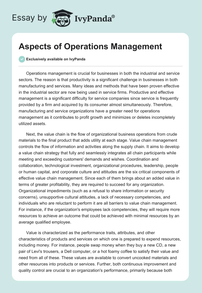 Aspects of Operations Management. Page 1