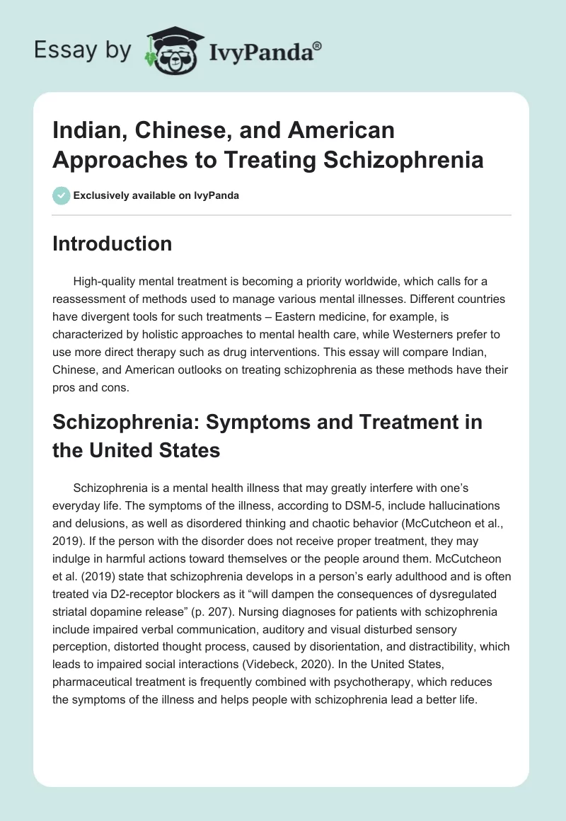 Indian, Chinese, and American Approaches to Treating Schizophrenia. Page 1