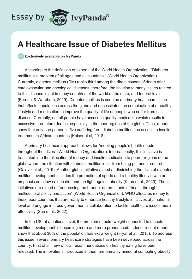 A Healthcare Issue of Diabetes Mellitus. Page 1