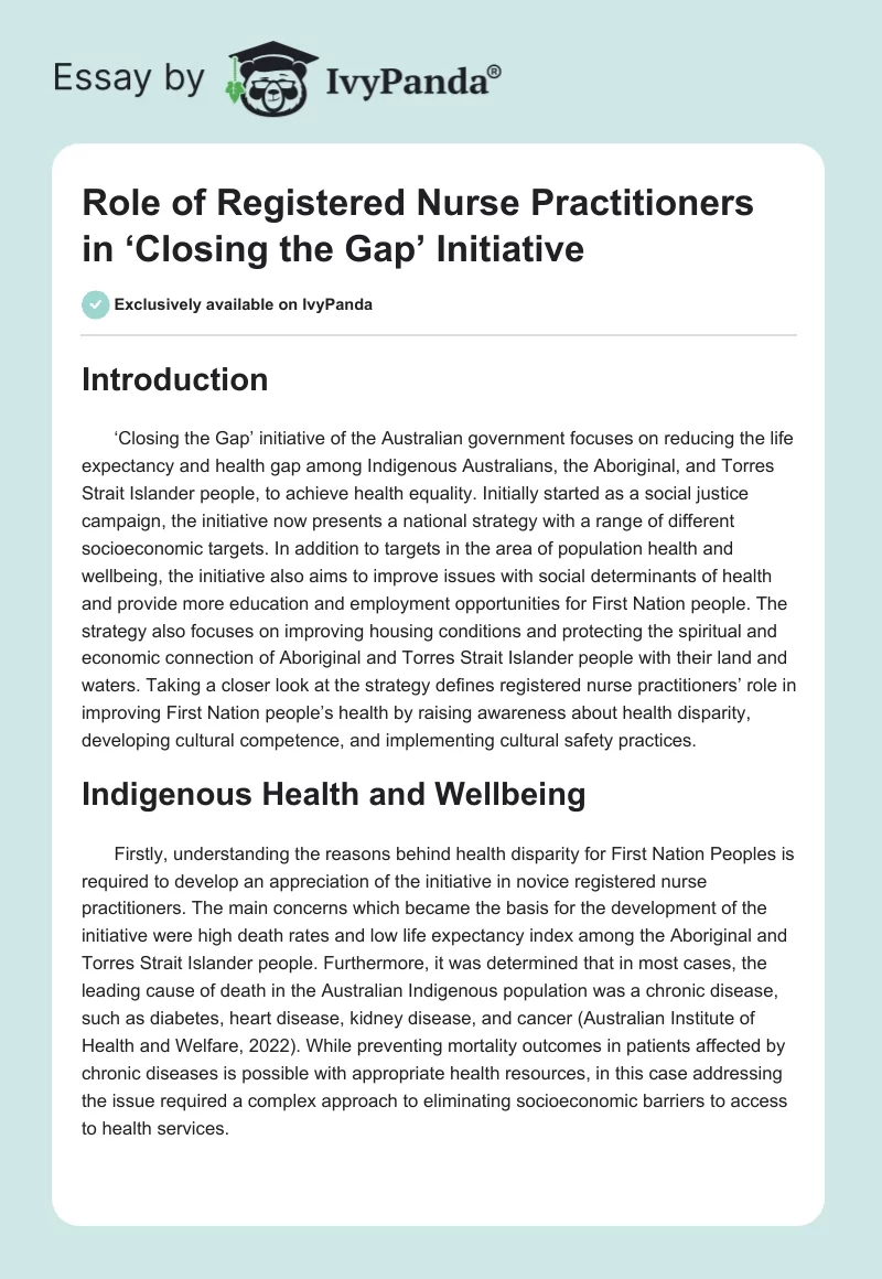 Role of Registered Nurse Practitioners in ‘Closing the Gap’ Initiative. Page 1