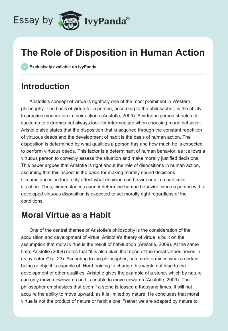 The Role of Disposition in Human Action. Page 1