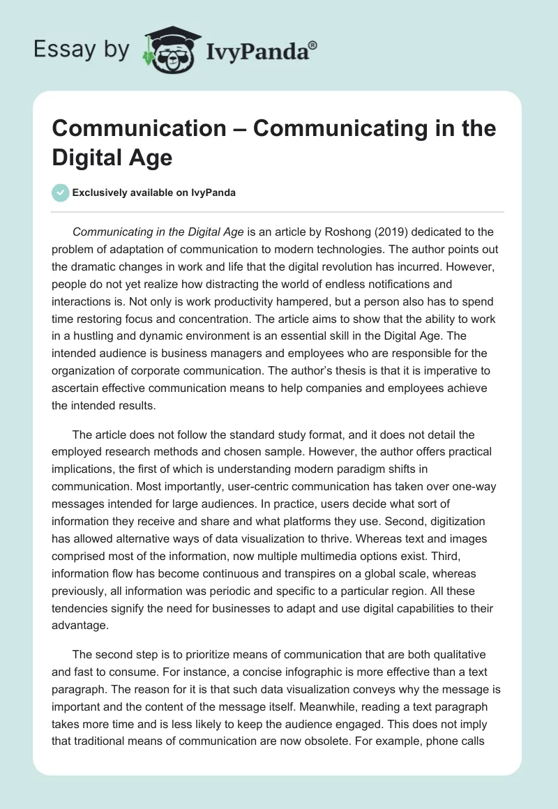 Communication – Communicating in the Digital Age. Page 1
