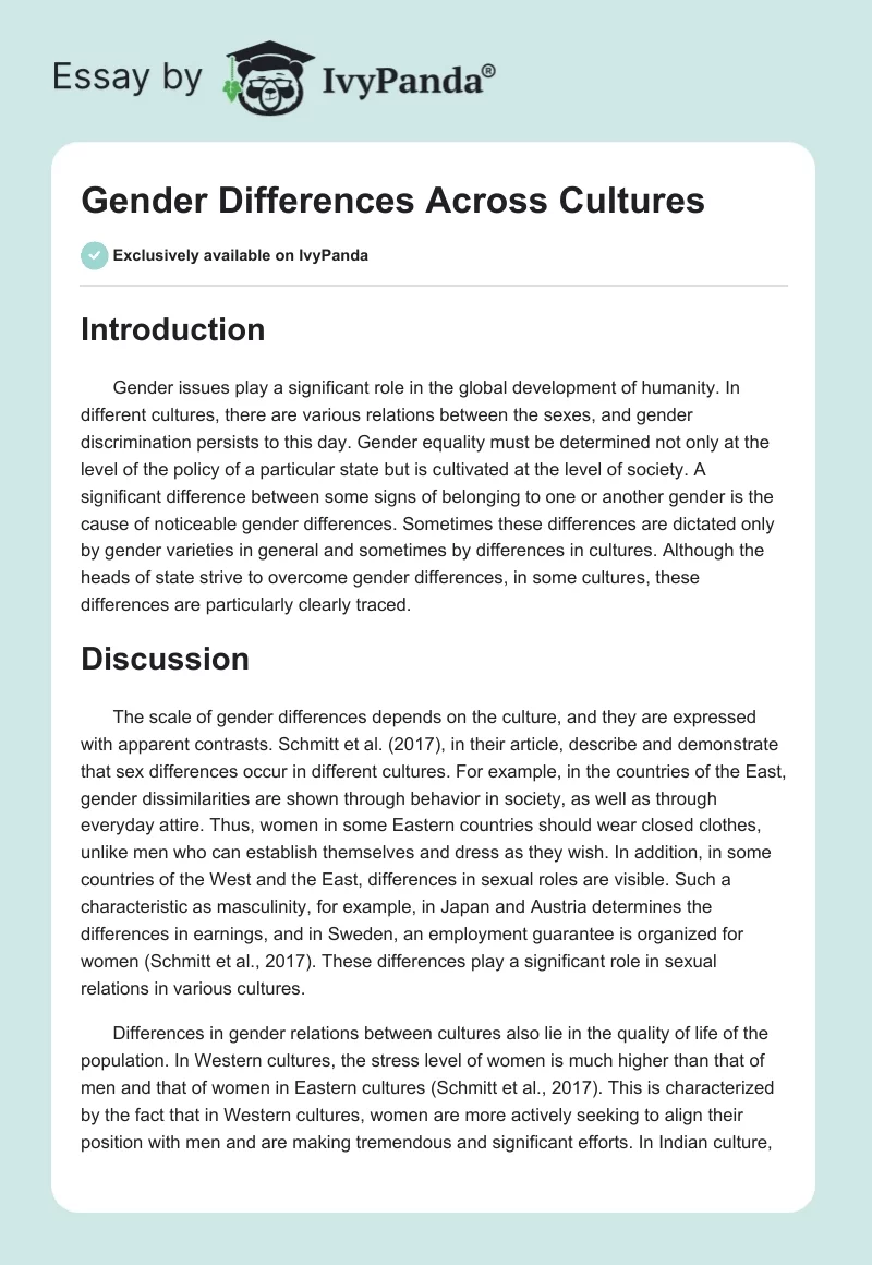 Gender Differences Across Cultures. Page 1