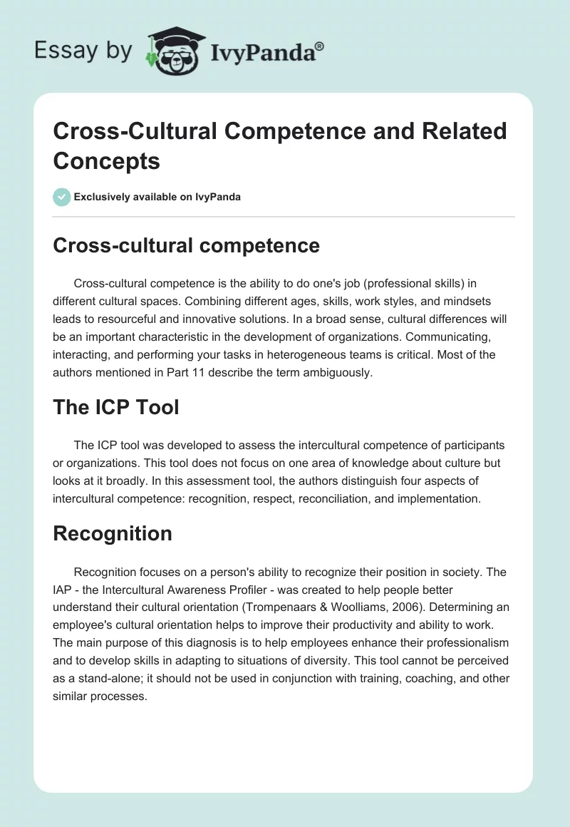 Cross-Cultural Competence and Related Concepts. Page 1