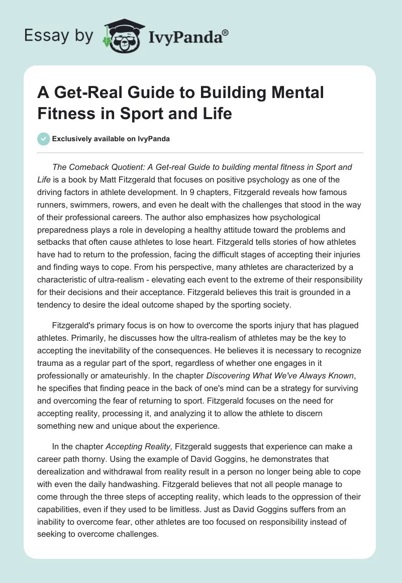 A Get-Real Guide to Building Mental Fitness in Sport and Life. Page 1